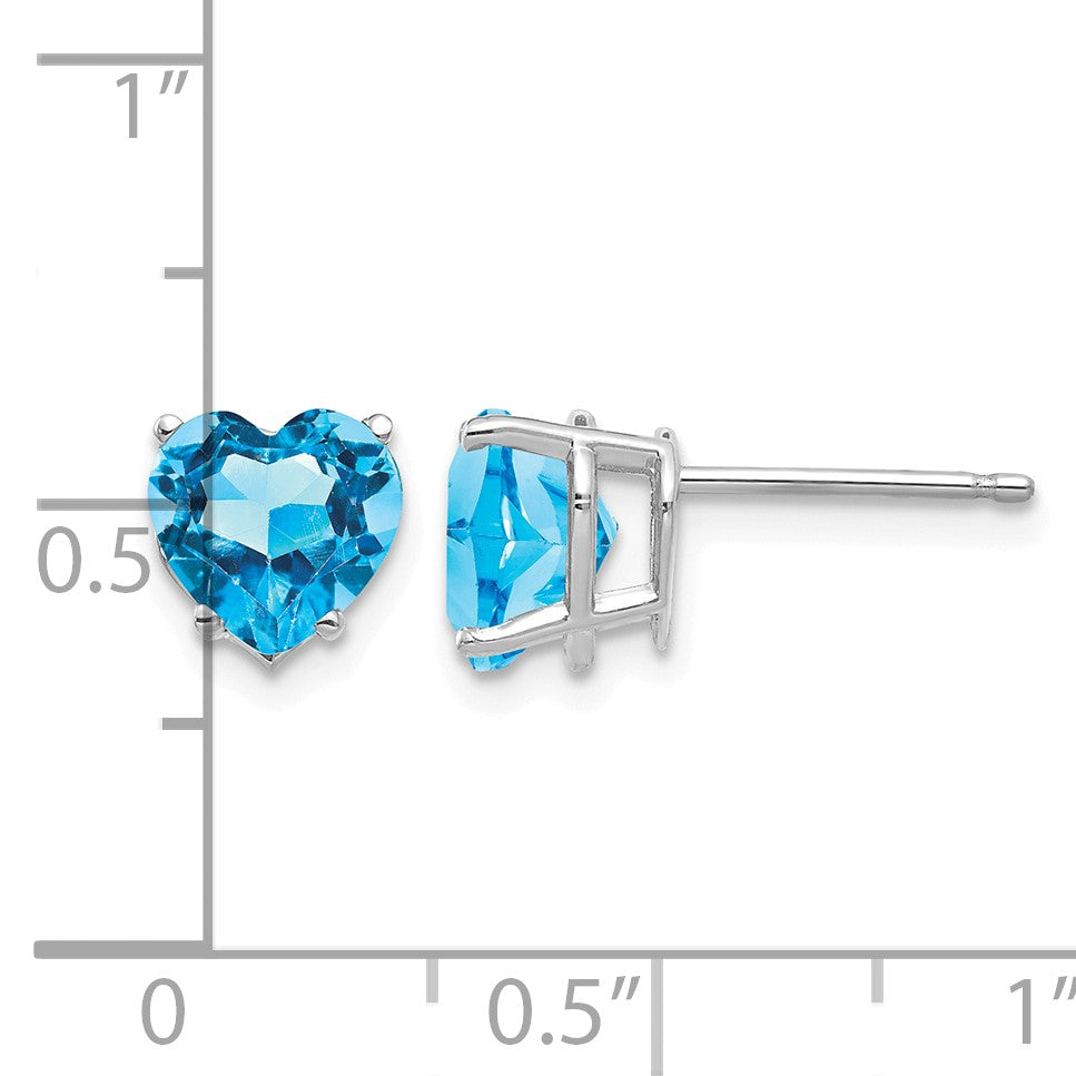 14k White Gold 7mm Heart Blue Topaz Post Earrings