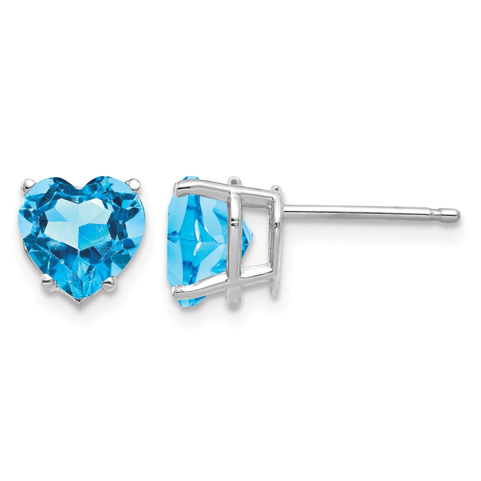 14k White Gold 7mm Heart Blue Topaz Post Earrings