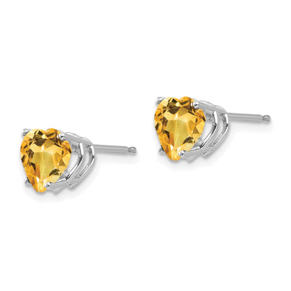 14k White Gold 7mm Heart Citrine Post Earrings