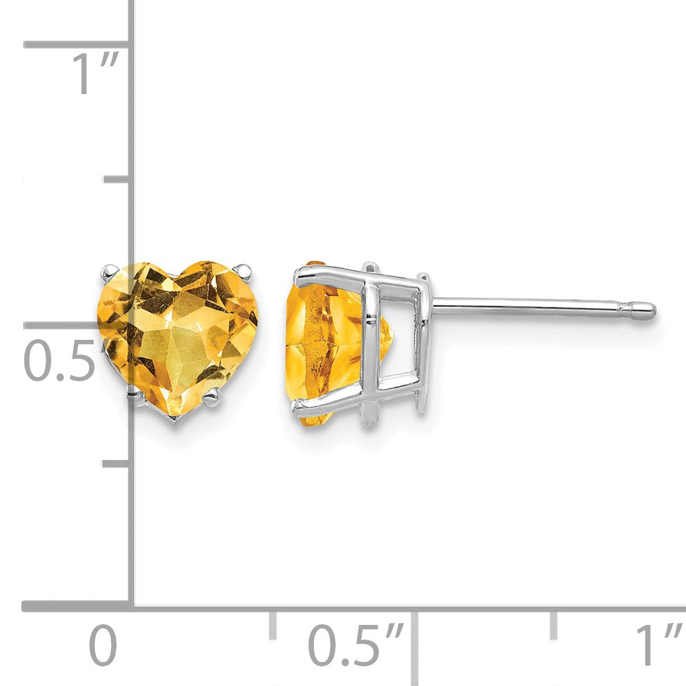 14k White Gold 7mm Heart Citrine Post Earrings