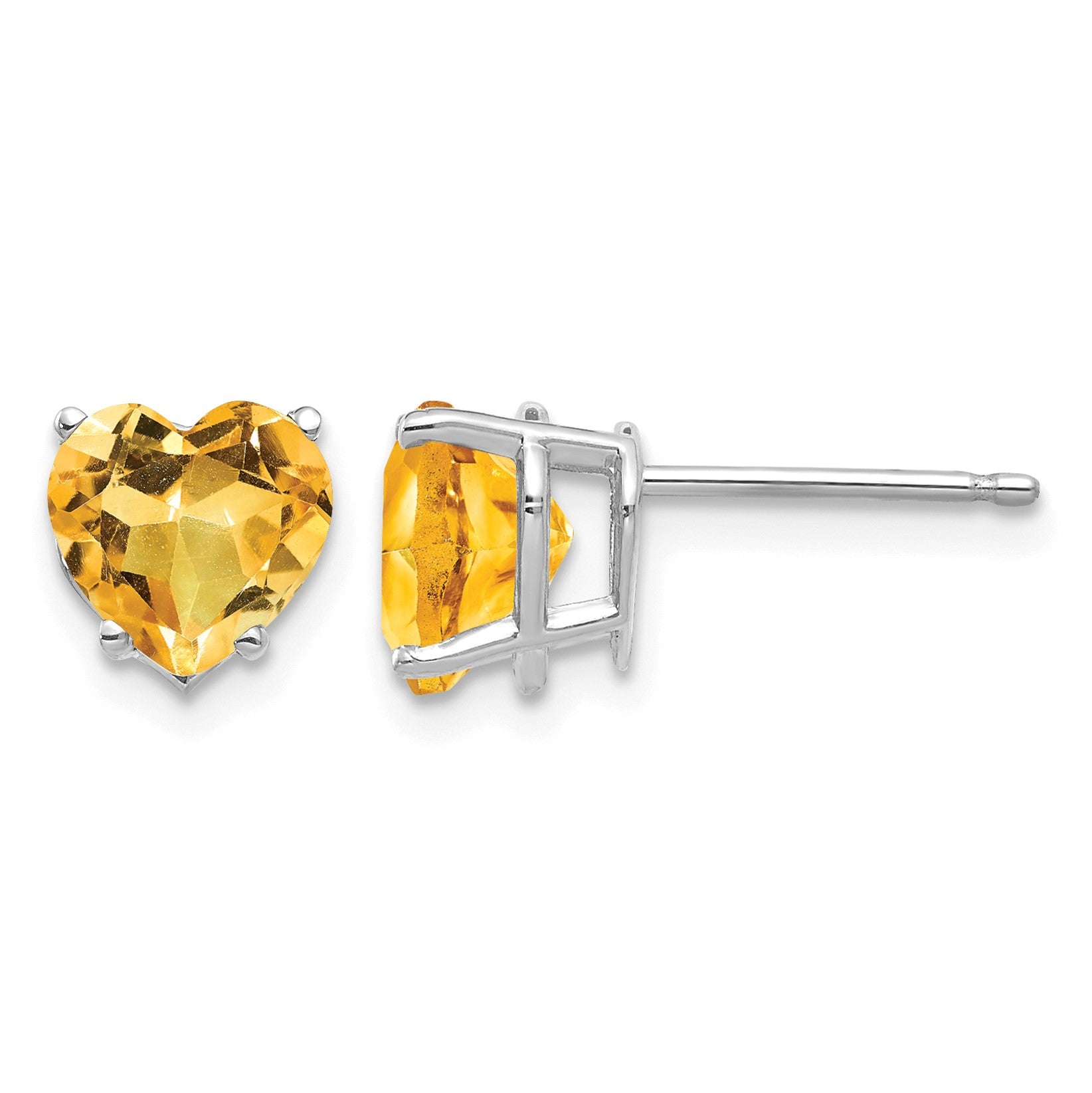 14k White Gold 7mm Heart Citrine Post Earrings