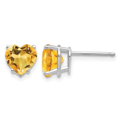 14k White Gold 7mm Heart Citrine Post Earrings