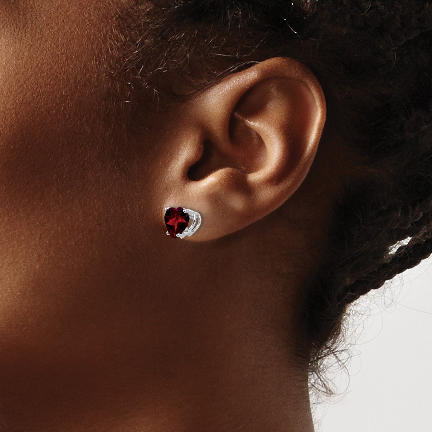 14k White Gold 7mm Heart Garnet Post Earrings