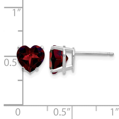 14k White Gold 7mm Heart Garnet Post Earrings