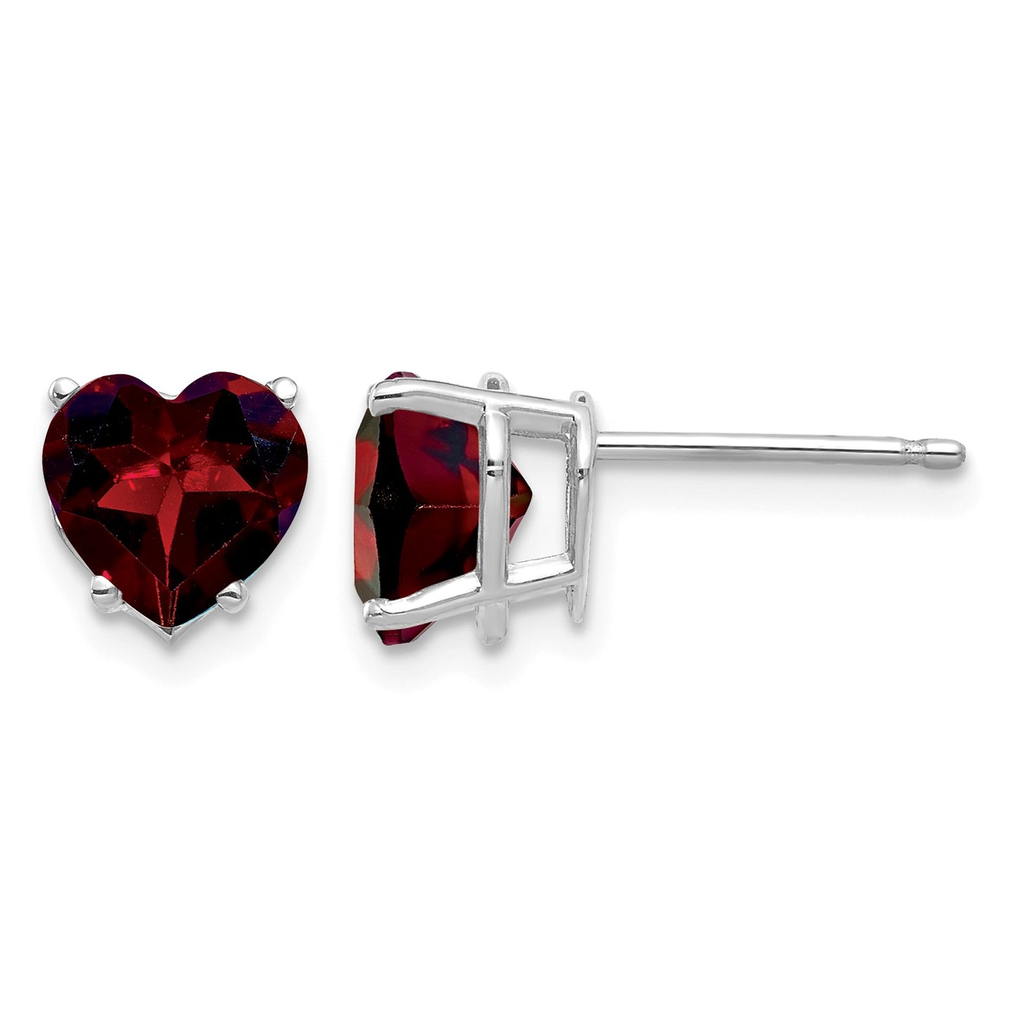 14k White Gold 7mm Heart Garnet Post Earrings