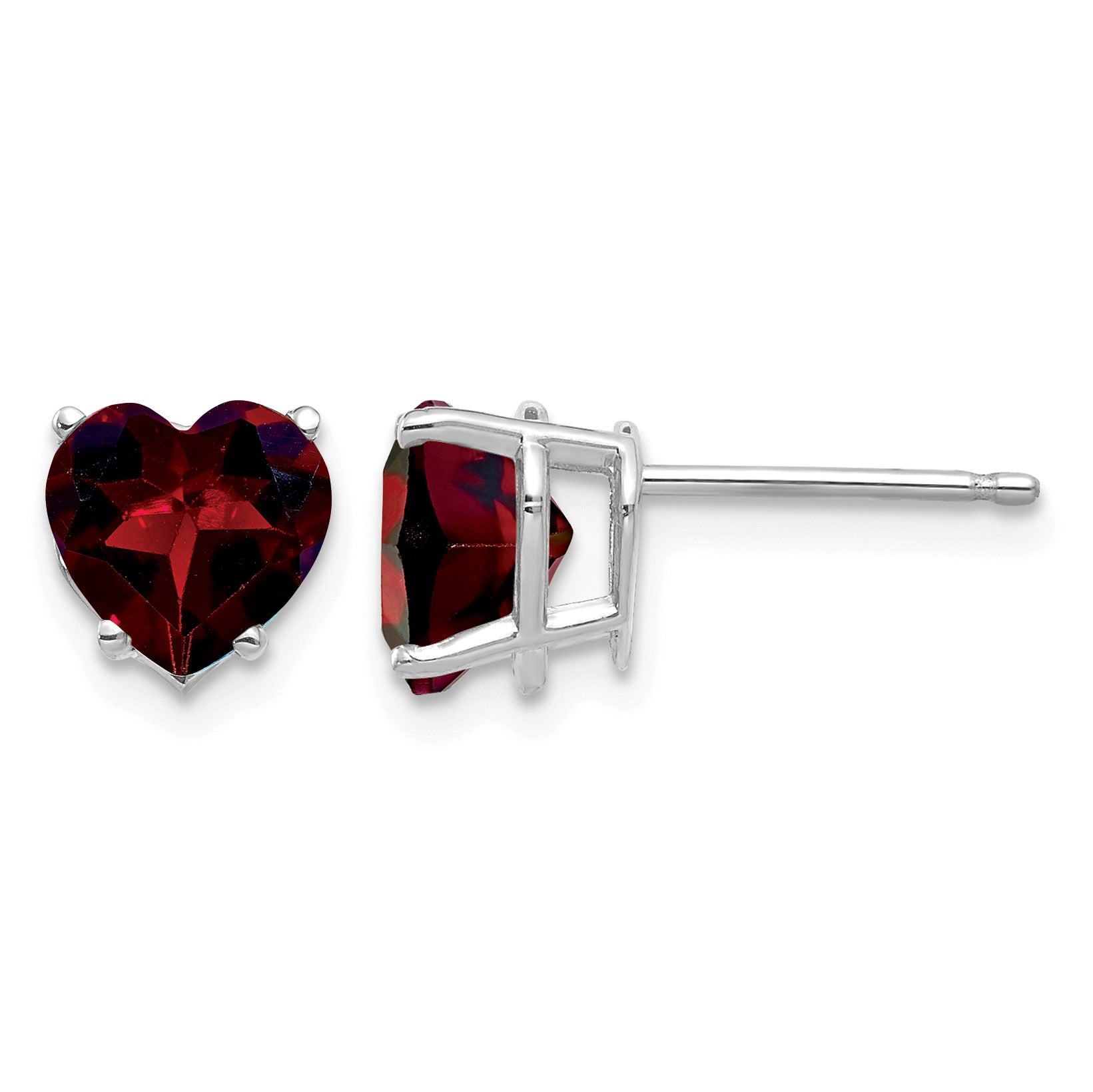 14k White Gold 7mm Heart Garnet Post Earrings
