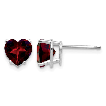 14k White Gold 7mm Heart Garnet Post Earrings