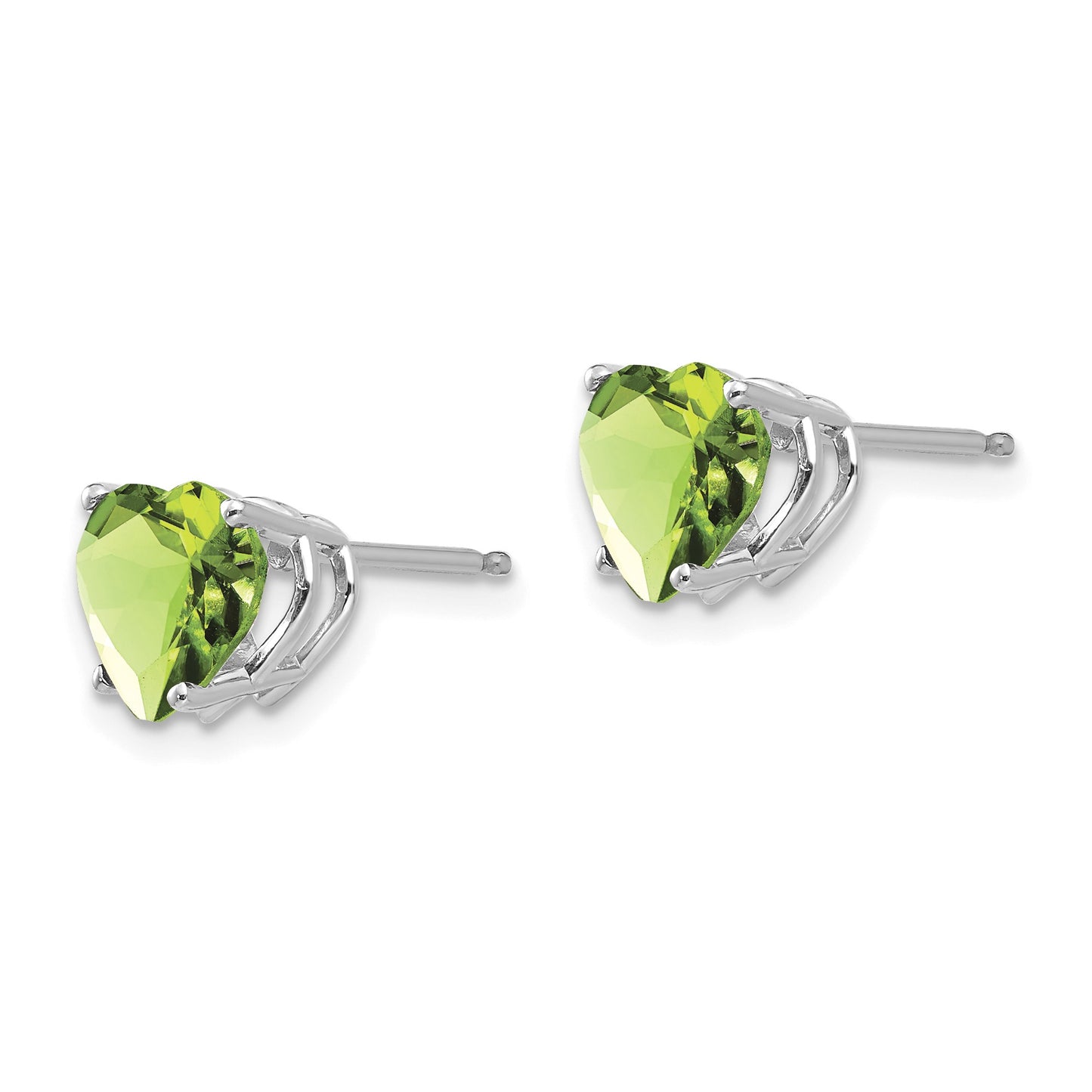 14k White Gold 7mm Heart Peridot Post Earrings