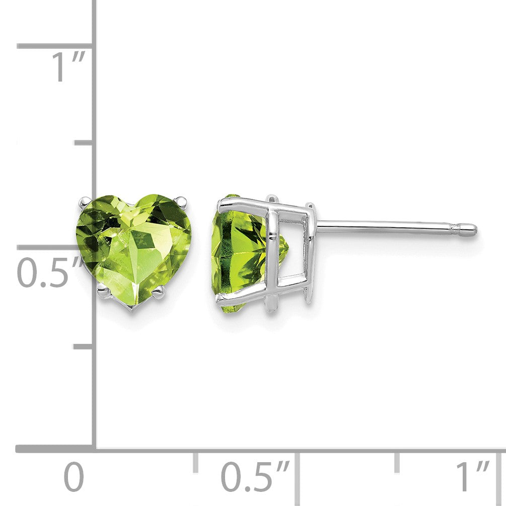14k White Gold 7mm Heart Peridot Post Earrings