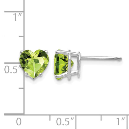 14k White Gold 7mm Heart Peridot Post Earrings