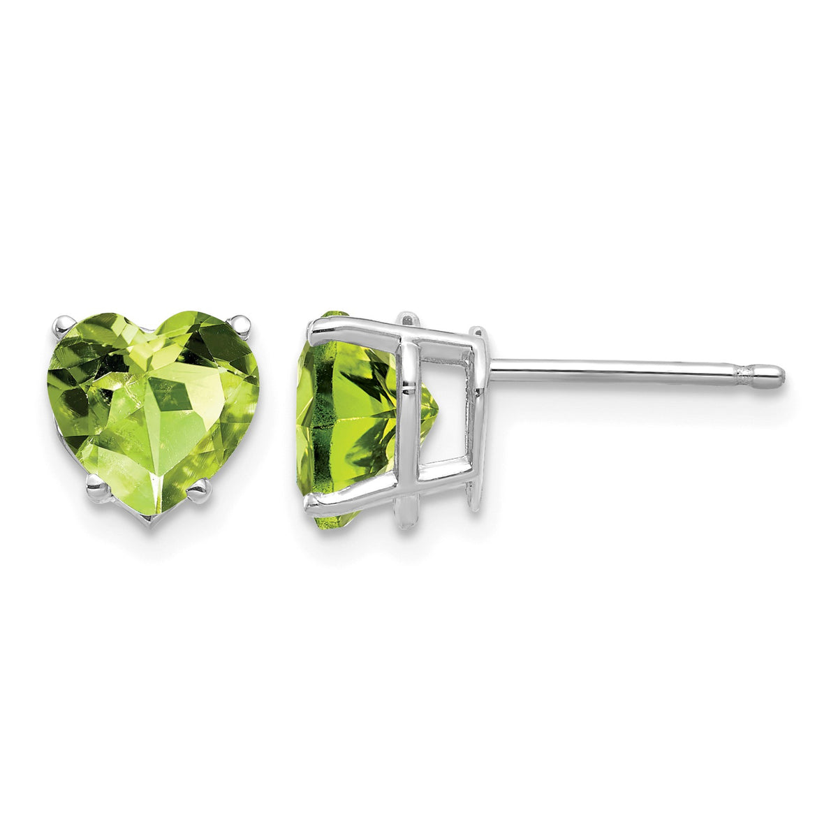 14k White Gold 7mm Heart Peridot Post Earrings