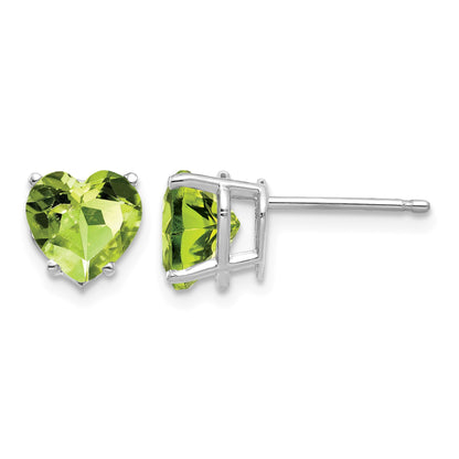 14k White Gold 7mm Heart Peridot Post Earrings