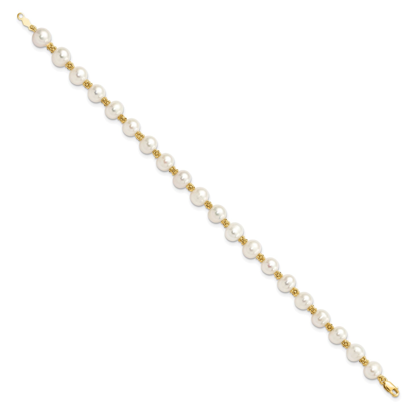 14k 6-7mm White Round Freshwater Cultured Pearl 7.25 inch Bracelet