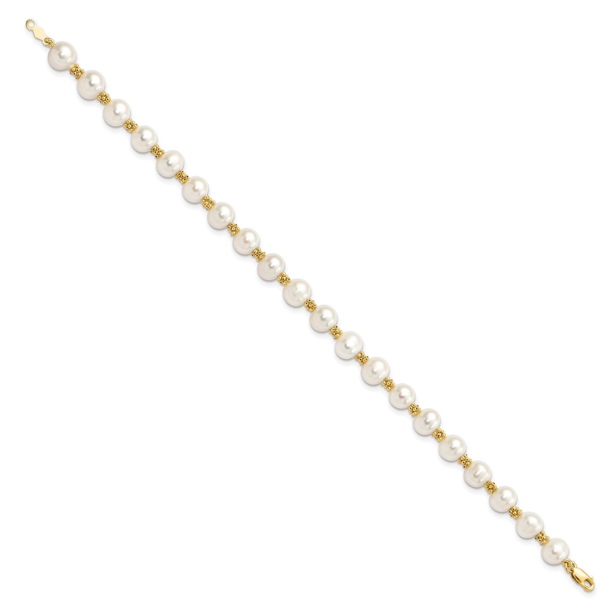 14k 6-7mm White Round Freshwater Cultured Pearl 7.25 inch Bracelet