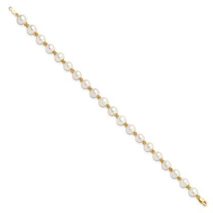14k 6-7mm White Round Freshwater Cultured Pearl 7.25 inch Bracelet