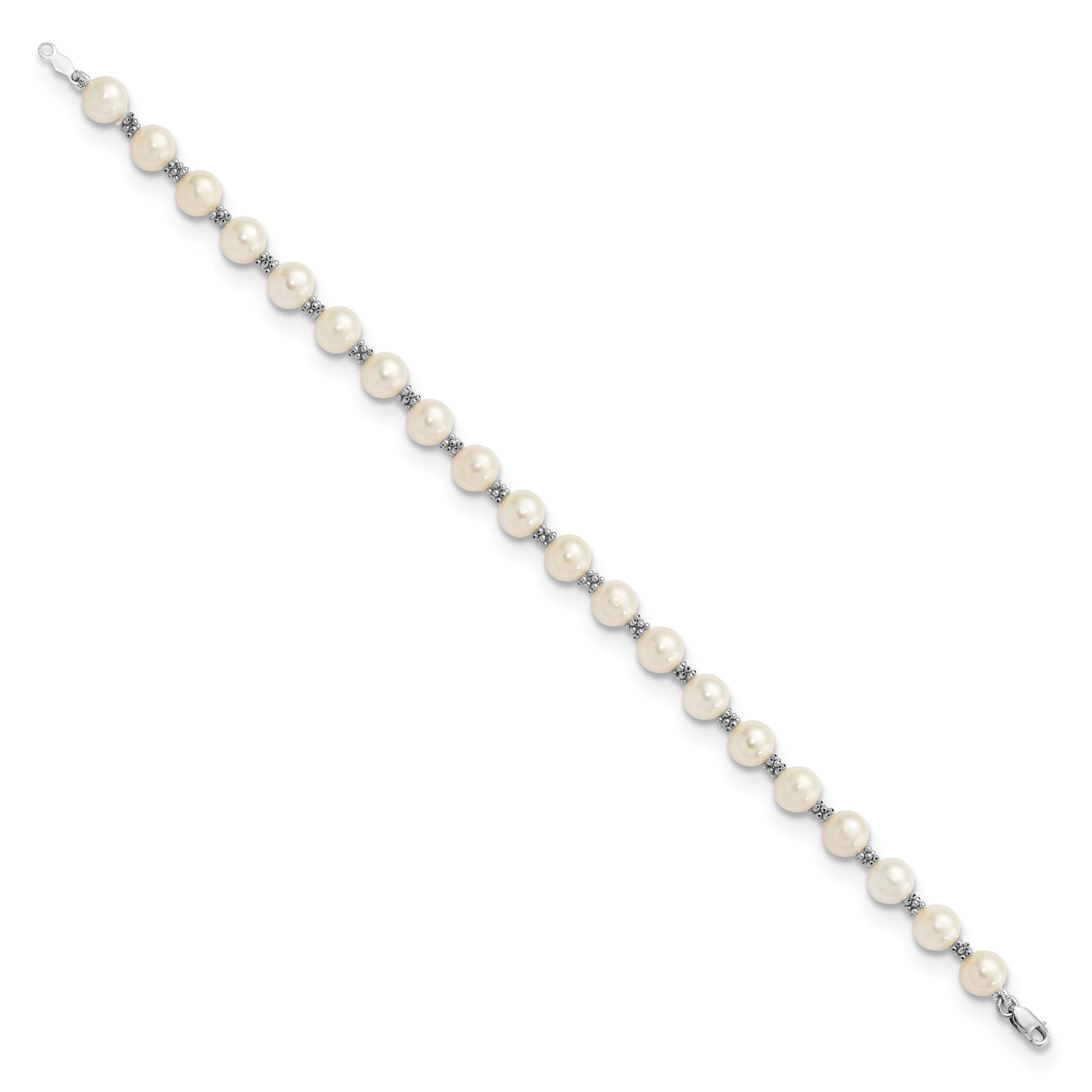 14k White Gold 6-7mm White Semi-round Freshwater Cultured Pearl Bracelet