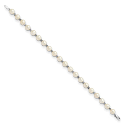 14k White Gold 6-7mm White Semi-round Freshwater Cultured Pearl Bracelet