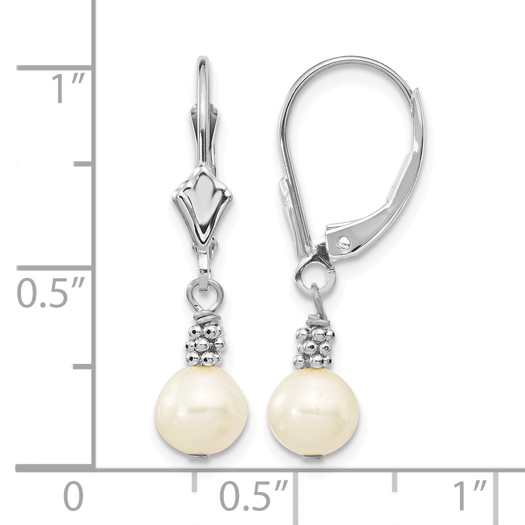 14k White Gold 5-6mm White Semi-round Freshwater Cultured Pearl Dangle Leverback Earrings
