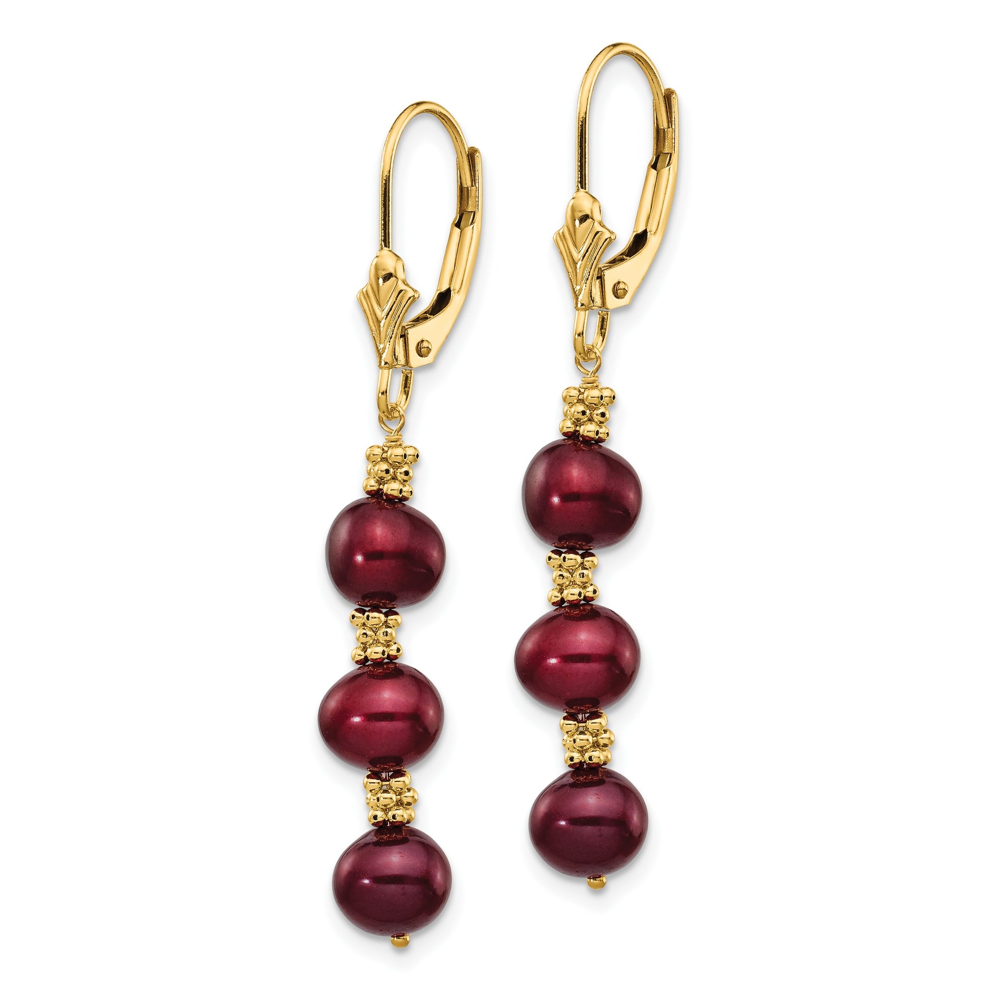 14k 5-6mm Brown Semi-Round Freshwater Cultured Pearl Dangle Leverback Earrings