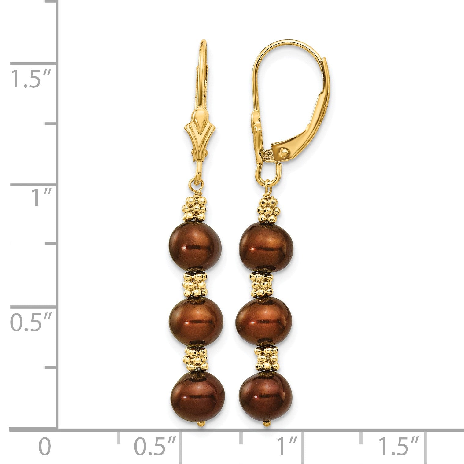 14k 5-6mm Brown Semi-Round Freshwater Cultured Pearl Dangle Leverback Earrings