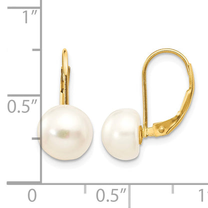 14K 8-9mm White Button Freshwater Cultured Pearl Leverback Earrings