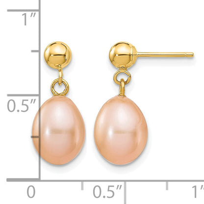 14k 7-8mm Pink Rice Freshwater Cultured Pearl Dangle Post Earrings