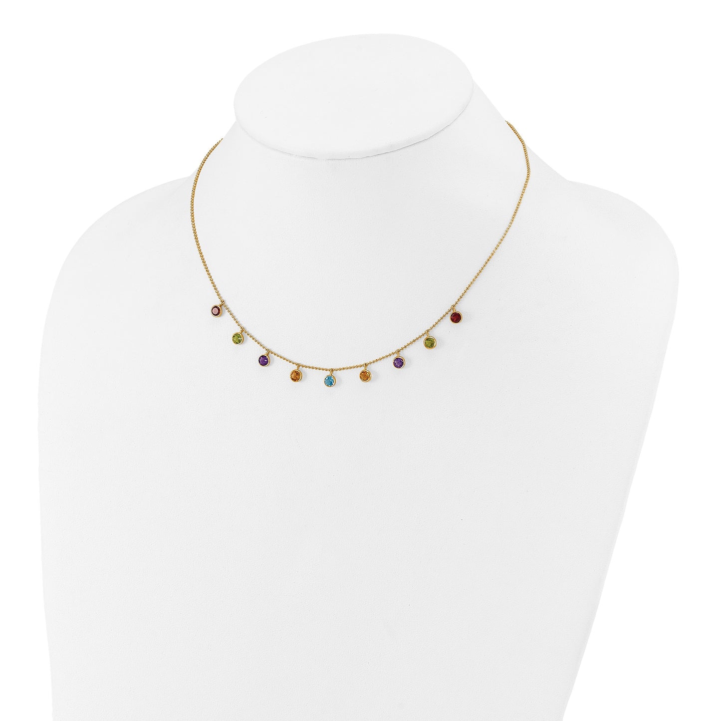 14K Amethyst/Citrine/Garnet/Peridot/Blue Topaz 16 inch Necklace Plus 2 inch Extender