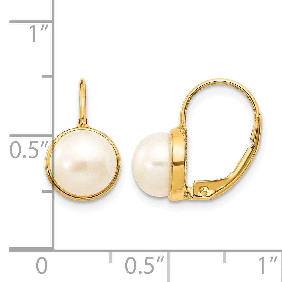 14K 6-7mm White Button Freshwater Cultured Pearl Leverback Earrings