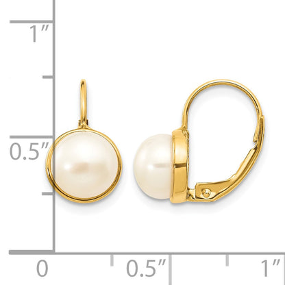 14K 6-7mm White Button Freshwater Cultured Pearl Leverback Earrings