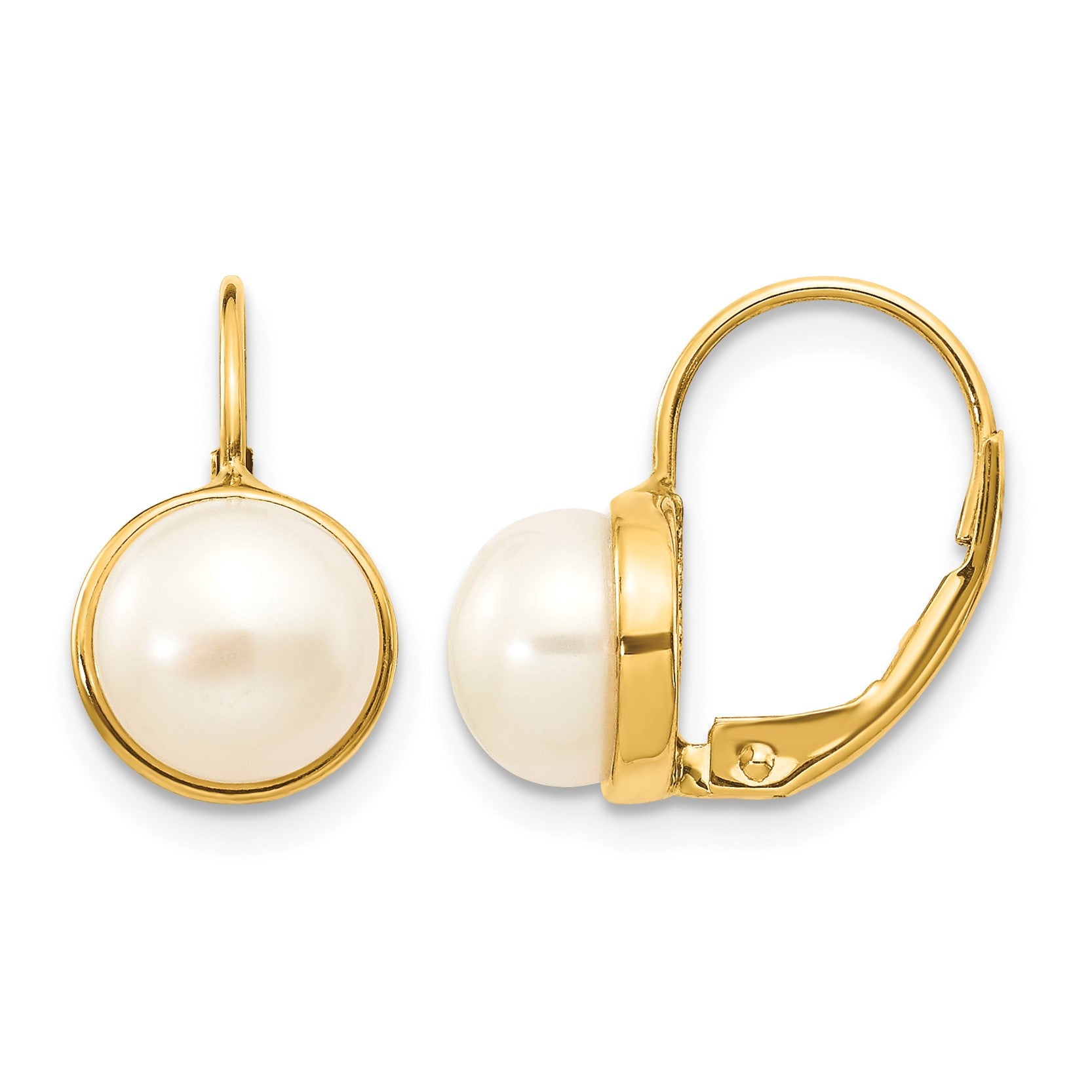 14K 6-7mm White Button Freshwater Cultured Pearl Leverback Earrings
