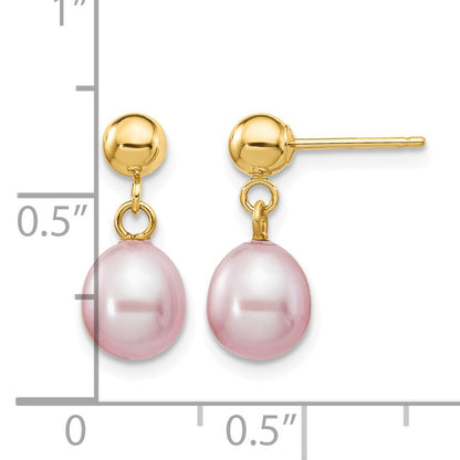 14k 6-7mm Purple Rice Freshwater Cultured Pearl Dangle Post Earrings
