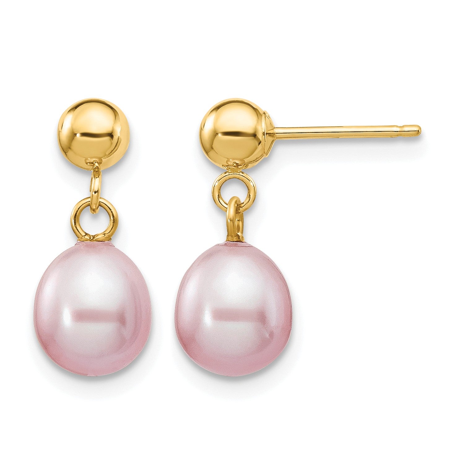 14k 6-7mm Purple Rice Freshwater Cultured Pearl Dangle Post Earrings