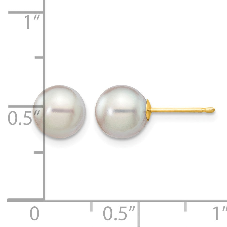 14k 7-8mm Grey Round Akoya Saltwater Cultured Pearl Post Earrings