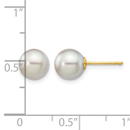 14k 7-8mm Grey Round Akoya Saltwater Cultured Pearl Post Earrings