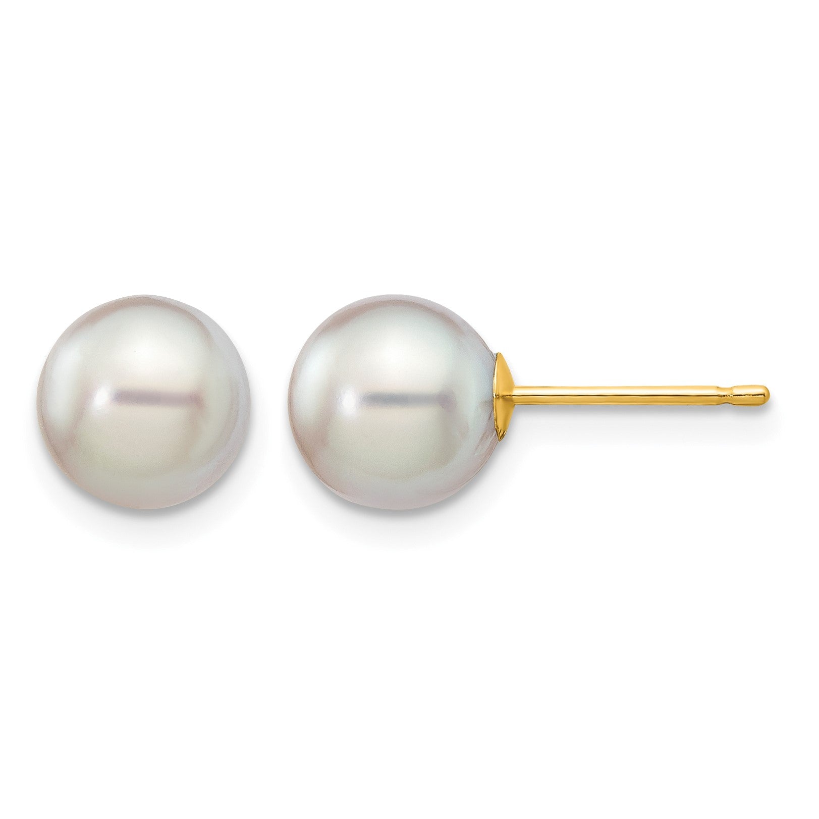 14k 7-8mm Grey Round Akoya Saltwater Cultured Pearl Post Earrings