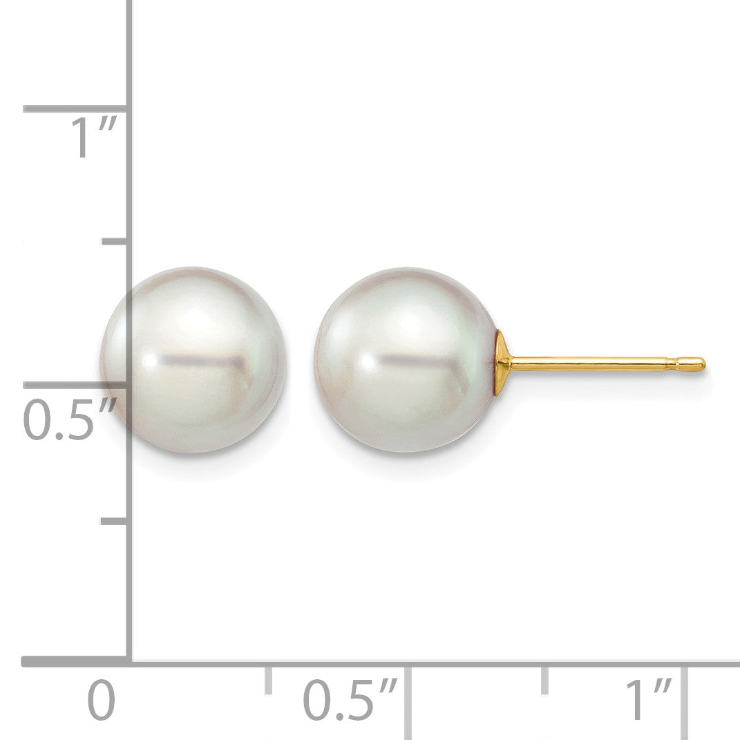 14k 8-9mm Grey Round Akoya Saltwater Cultured Pearl Post Earrings