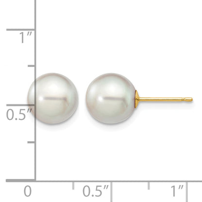 14k 8-9mm Grey Round Akoya Saltwater Cultured Pearl Post Earrings
