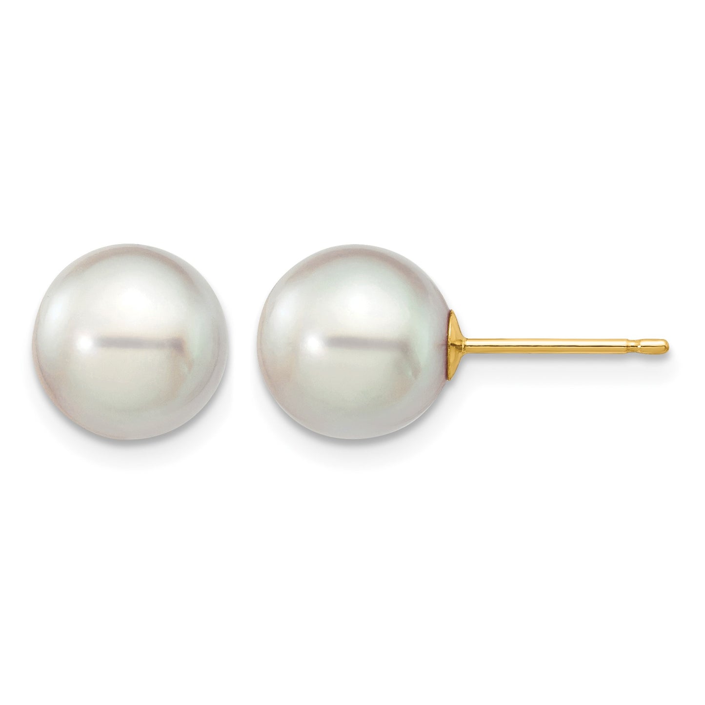 14k 8-9mm Grey Round Akoya Saltwater Cultured Pearl Post Earrings