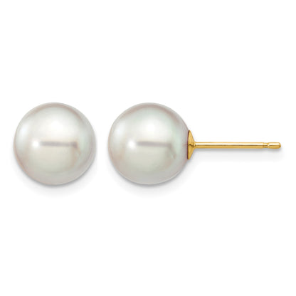 14k 8-9mm Grey Round Akoya Saltwater Cultured Pearl Post Earrings