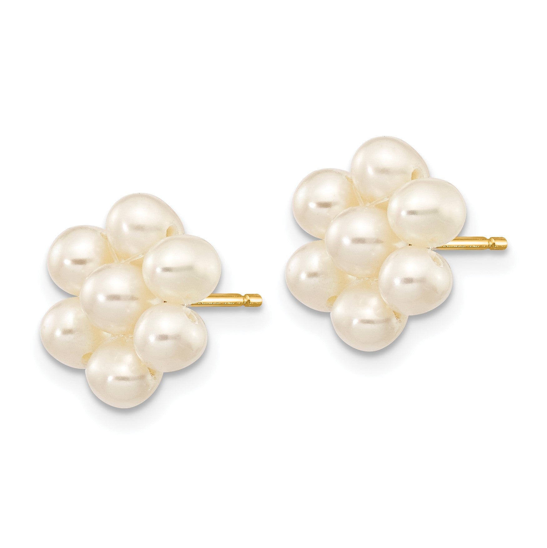 14k 3-4mm White Egg-shape Freshwater Cultured Pearl Flower Post Earrings