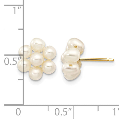 14k 3-4mm White Egg-shape Freshwater Cultured Pearl Flower Post Earrings