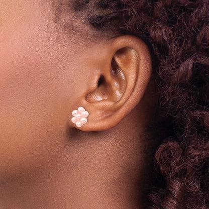 14k 3-4mm Pink Egg-shape Freshwater Cultured Pearl Flower Post Earrings