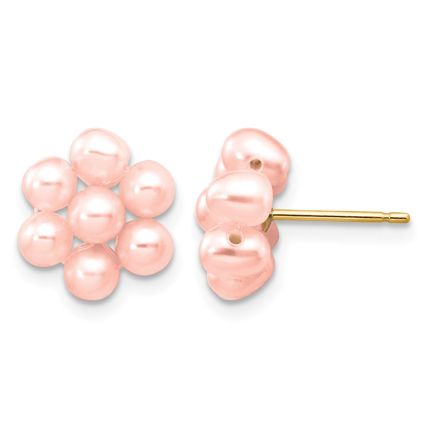 14k 3-4mm Pink Egg-shape Freshwater Cultured Pearl Flower Post Earrings