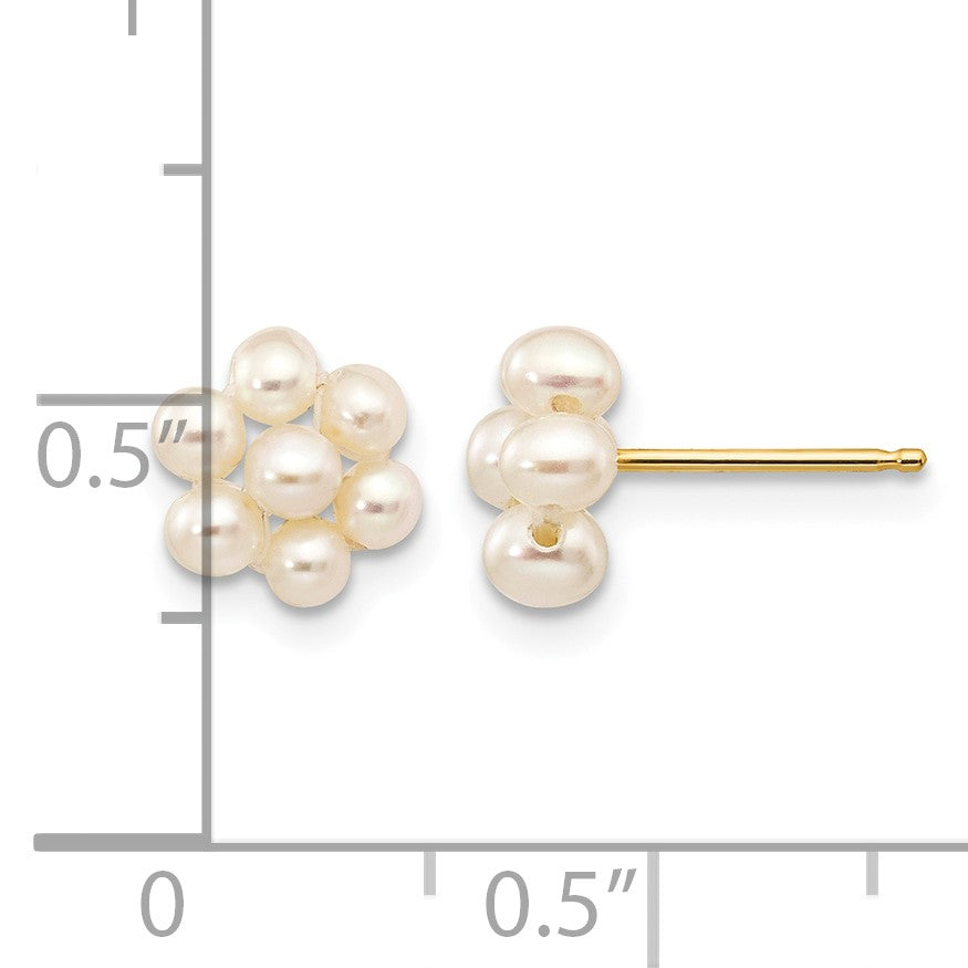 14k 2-3mm White Egg-shape Freshwater Cultured Pearl Flower Post Earrings