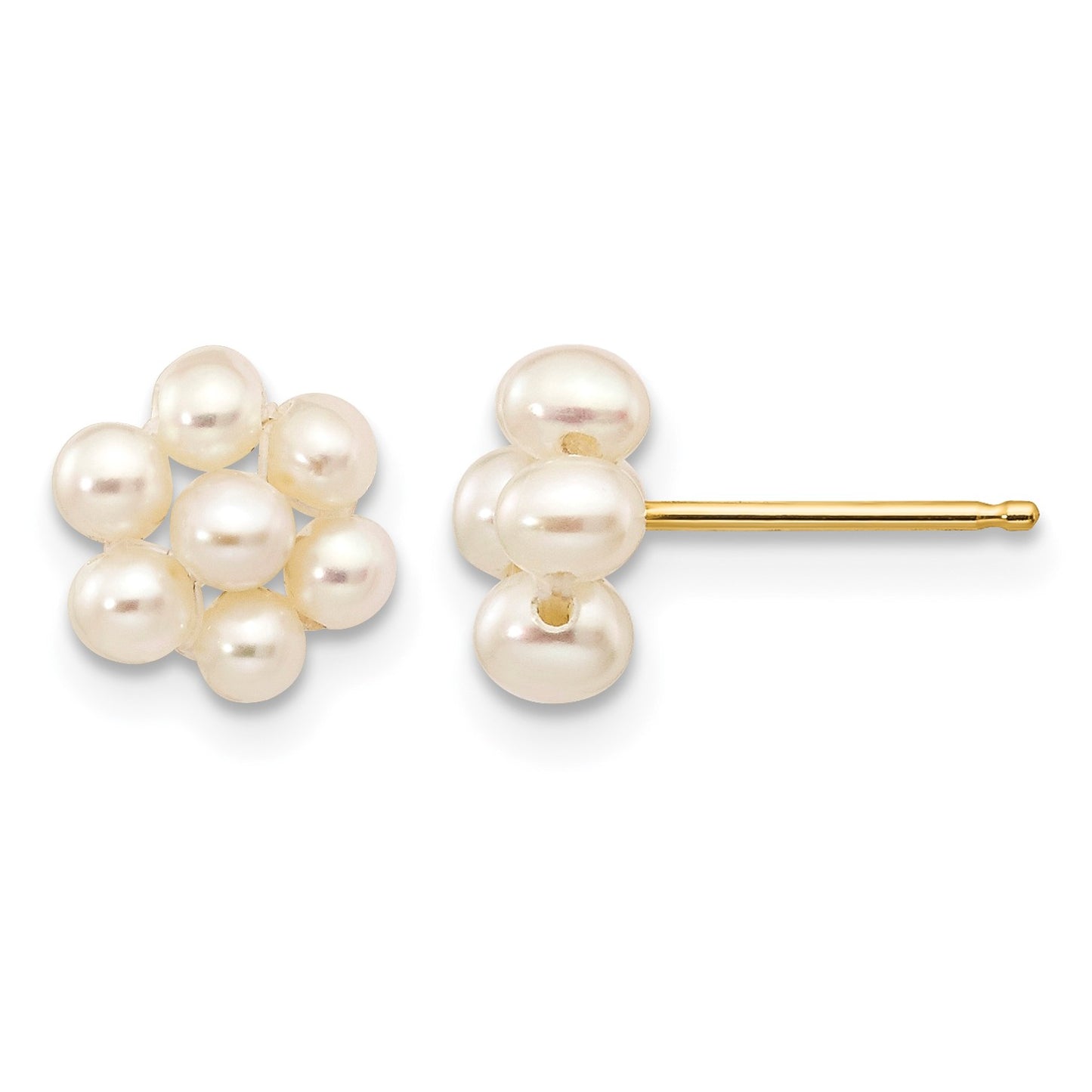 14k 2-3mm White Egg-shape Freshwater Cultured Pearl Flower Post Earrings