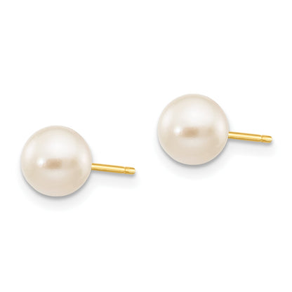 14k 6-7mm White Round Akoya Saltwater Cultured Pearl Stud Post Earrings