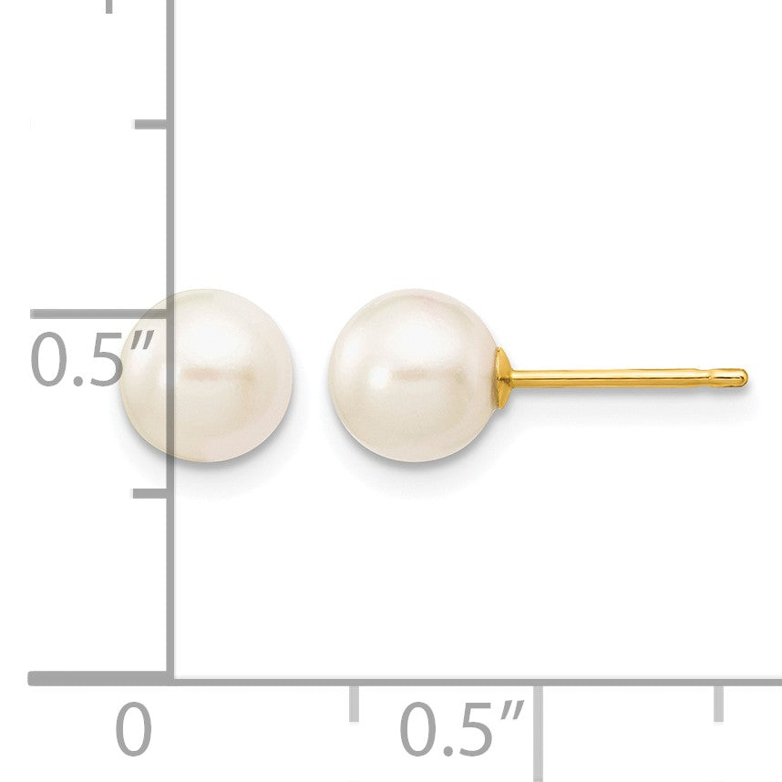 14k 6-7mm White Round Akoya Saltwater Cultured Pearl Stud Post Earrings