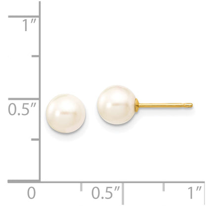 14k 6-7mm White Round Akoya Saltwater Cultured Pearl Stud Post Earrings