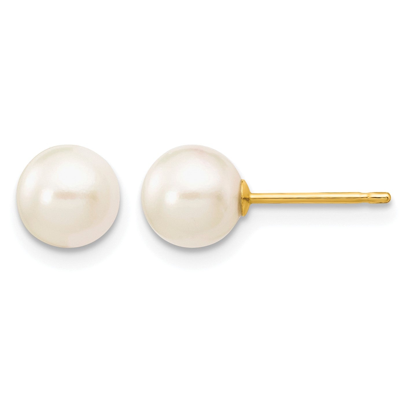 14k 6-7mm White Round Akoya Saltwater Cultured Pearl Stud Post Earrings