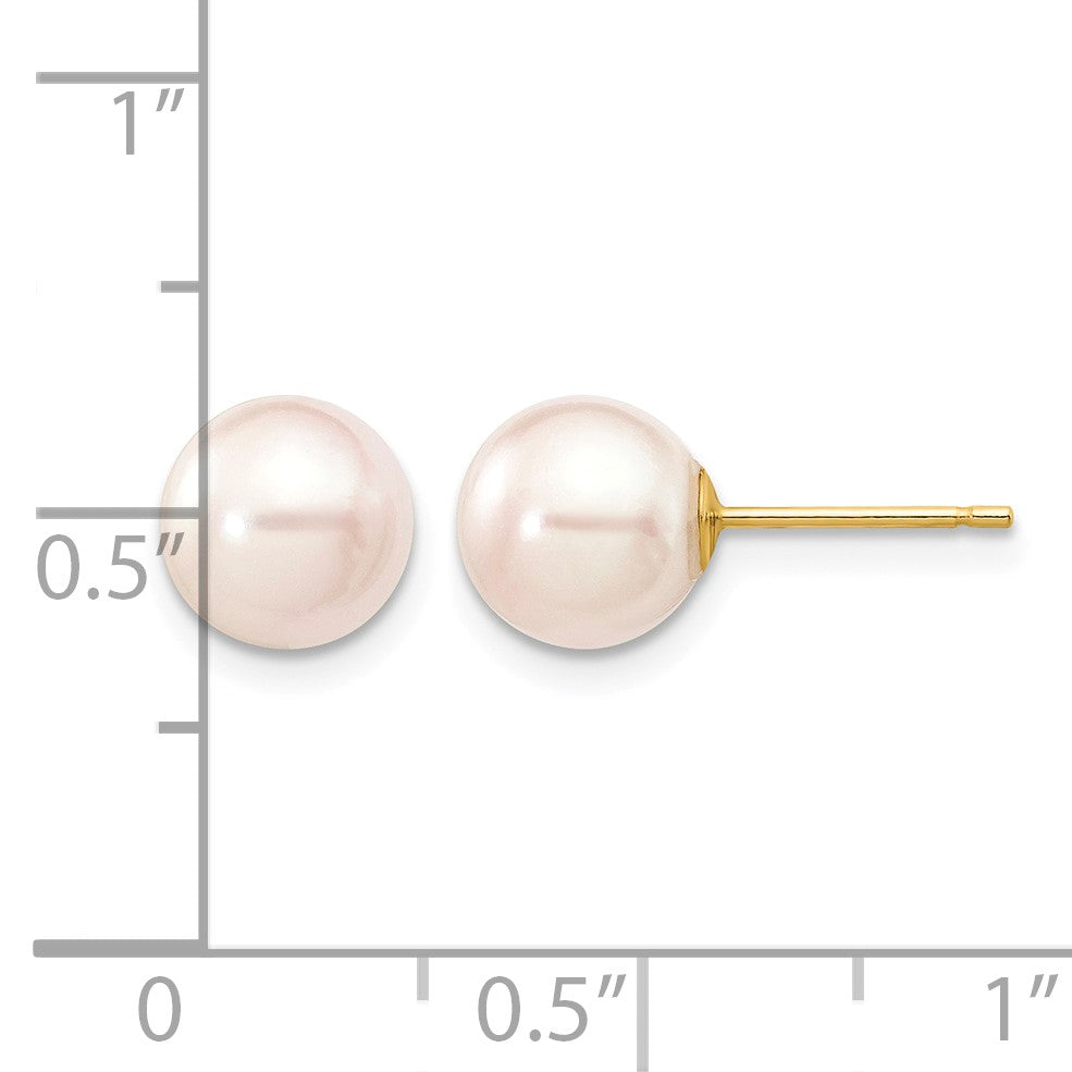 14k 7-8mm White Round Akoya Saltwater Cultured Pearl Stud Post Earrings